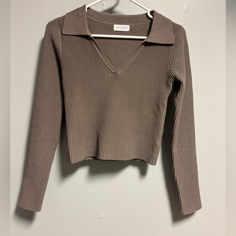 Vestique collared top - taupe - size s
